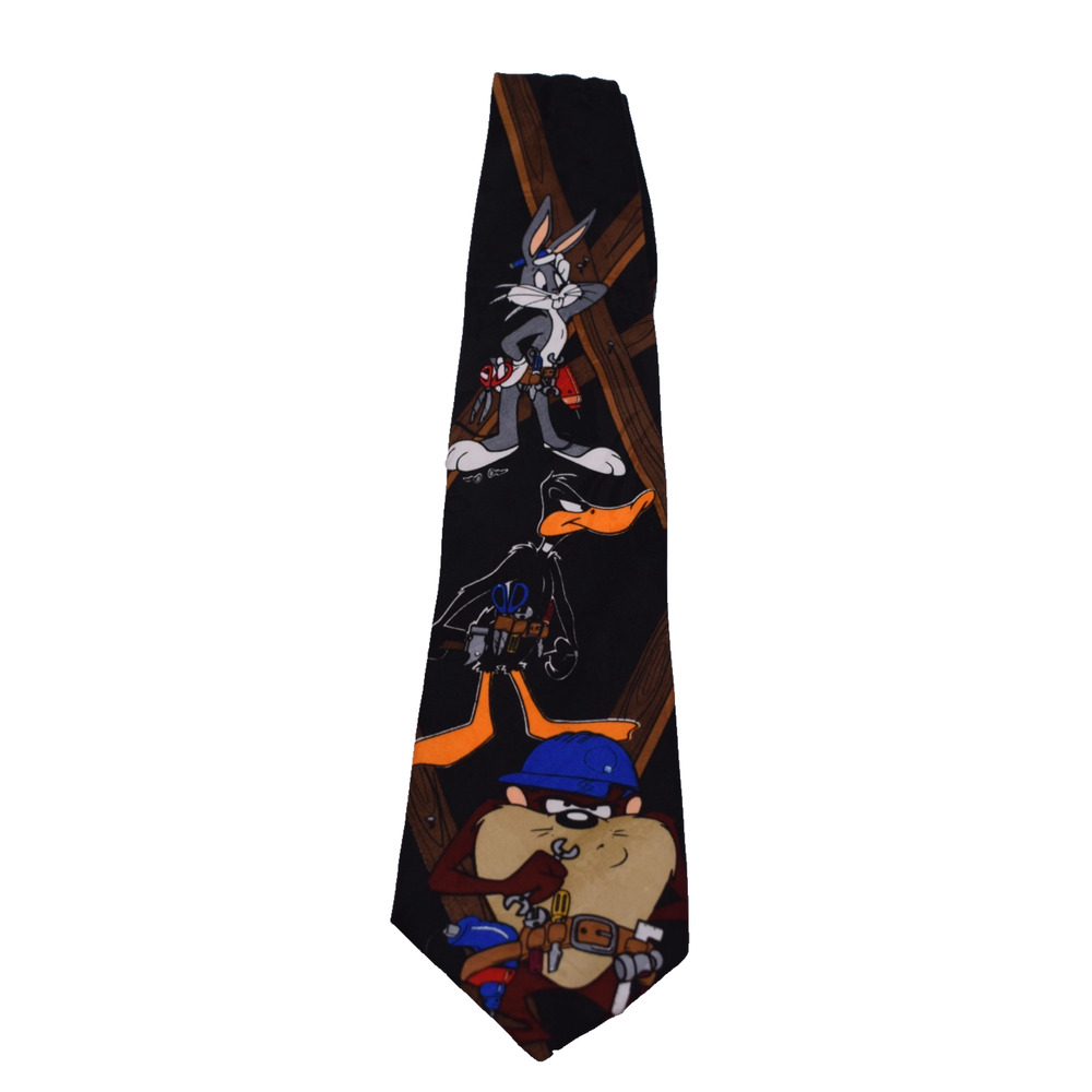 Vtg 1995 LOONEY TOONS MANIA Construction Handyman Neck Tie Necktie Taz Daffy